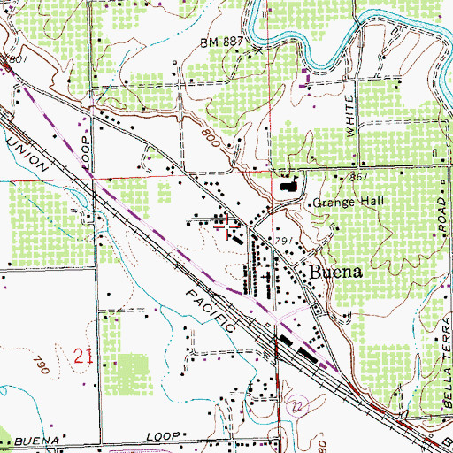 Topographic Map of Buena Post Office, WA