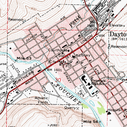 Topographic Map of Dayton Post Office, WA