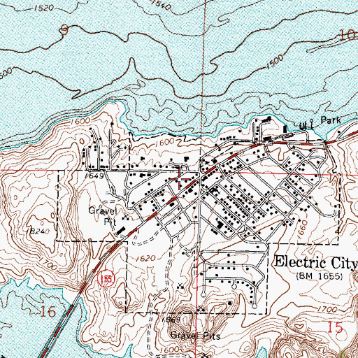 Topographic Map of Electric City Post Office, WA