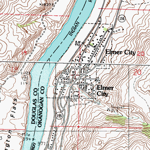 Topographic Map of Elmer City Post Office, WA