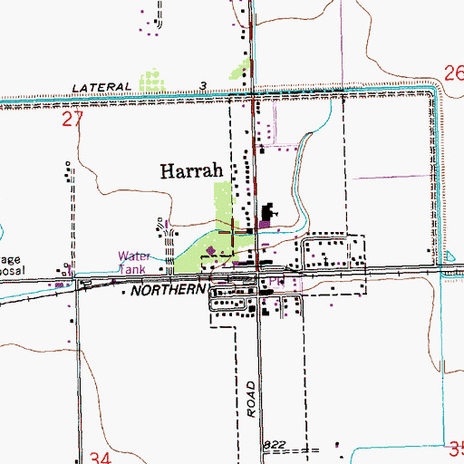 Topographic Map of Harrah Post Office, WA