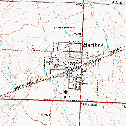 Topographic Map of Hartline Post Office, WA