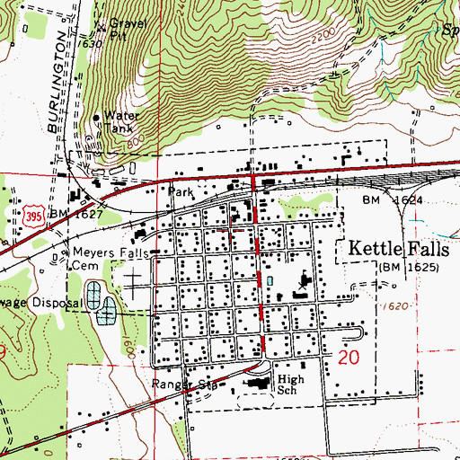 Topographic Map of Kettle Falls Post Office, WA