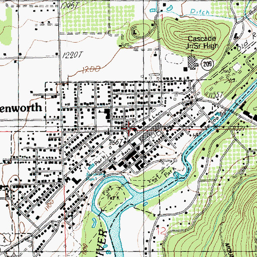 Topographic Map of Leavenworth Post Office, WA
