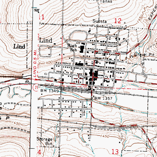 Topographic Map of Lind Post Office, WA