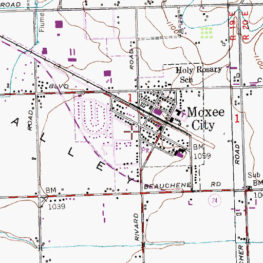 Topographic Map of Moxee Post Office, WA