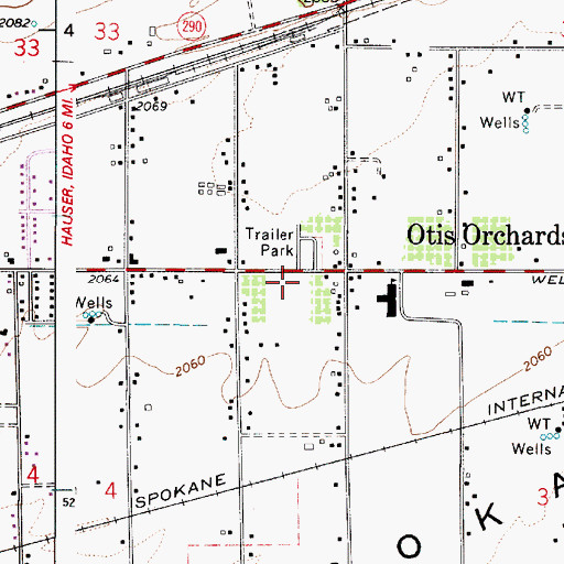 Topographic Map of Otis Orchards Post Office, WA