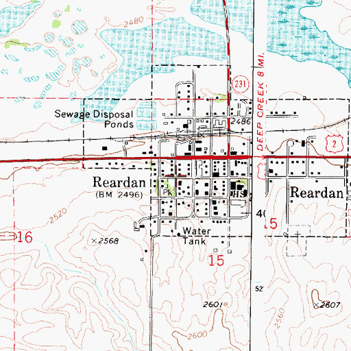 Topographic Map of Reardon Post Office, WA