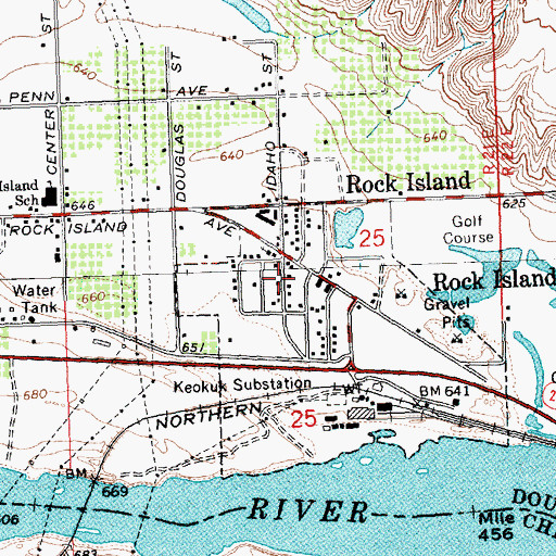 Topographic Map of Rock Island Post Office, WA