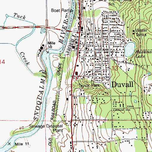 Topographic Map of Duvall Post Office, WA