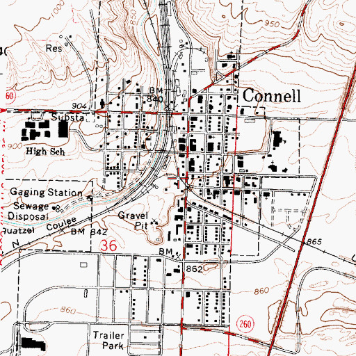 Topographic Map of Connell Post Office, WA