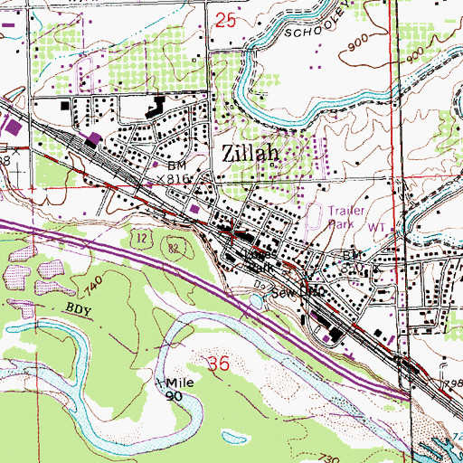 Topographic Map of Zillah Post Office, WA