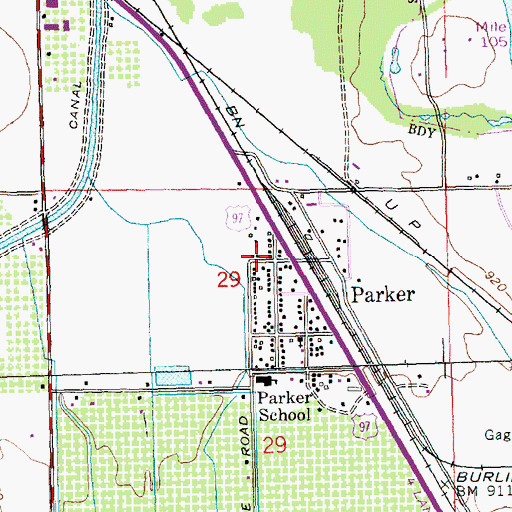 Topographic Map of Parker Post Office, WA