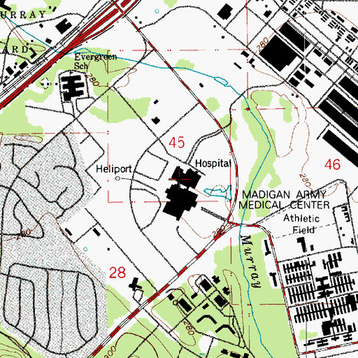 Topographic Map of Madigan Hospital Post Office, WA