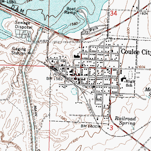 Topographic Map of Coulee City Post Office, WA