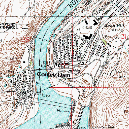 Topographic Map of Coulee Dam Post Office, WA