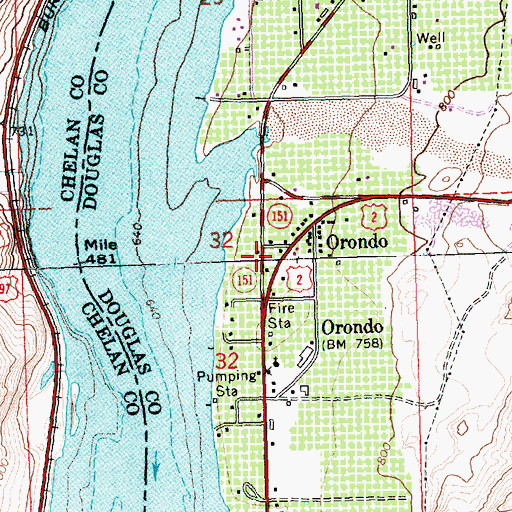 Topographic Map of Orondo Post Office, WA