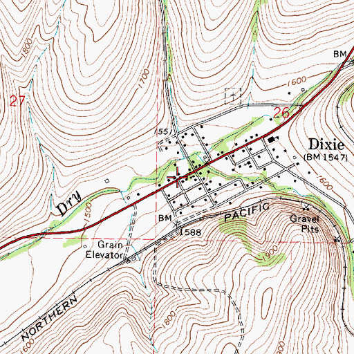 Topographic Map of Dixie Post Office, WA