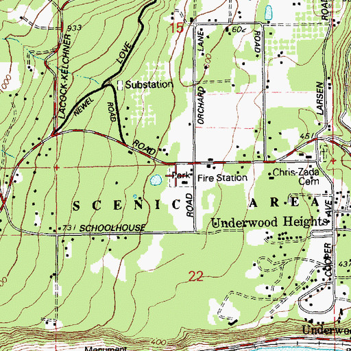 Topographic Map of Underwood Post Office, WA
