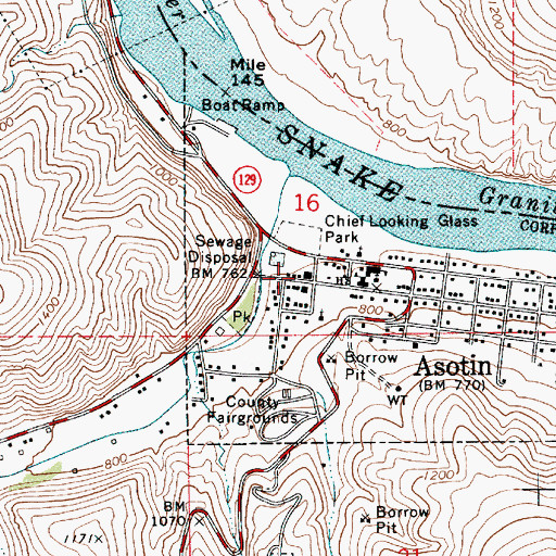 Topographic Map of Asotin Post Office, WA