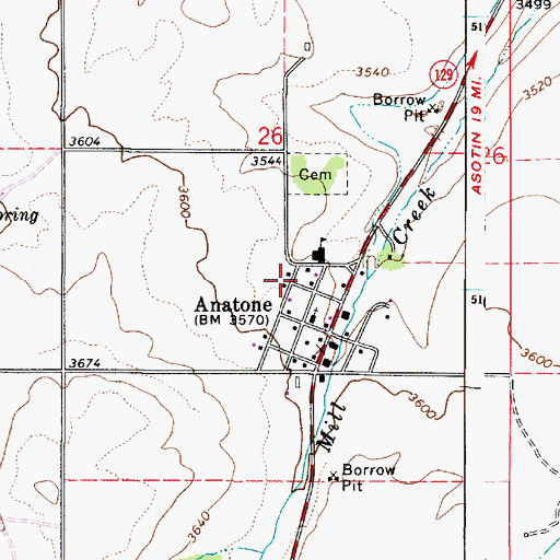 Topographic Map of Anatone Post Office, WA