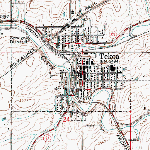 Topographic Map of Tekoa Post Office, WA
