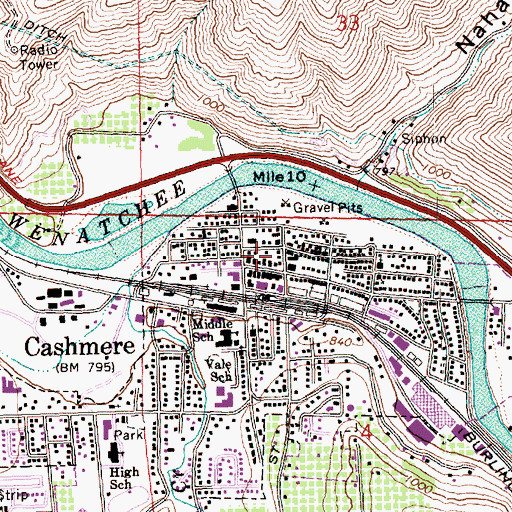 Topographic Map of Cashmere Post Office, WA