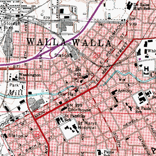 Topographic Map of Walla Walla Post Office, WA