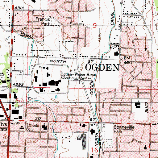 Topographic Map of Evergreen Memorial Park, UT