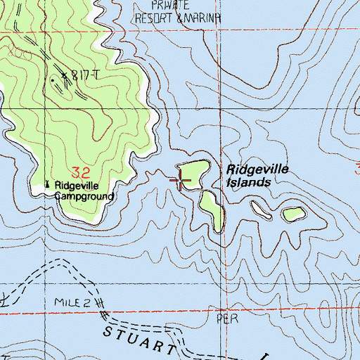 Topographic Map of Ridgeville Island Campground, CA