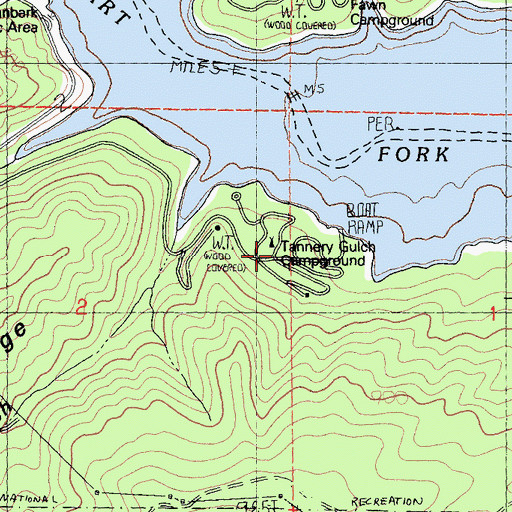 Topographic Map of Tannery Gulch Campground, CA