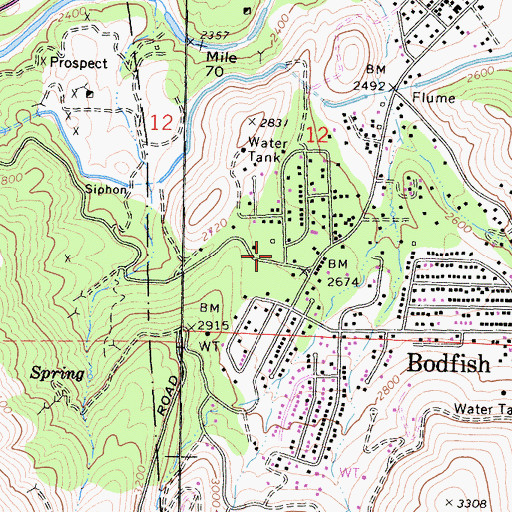 Topographic Map of Bodfish Post Office, CA