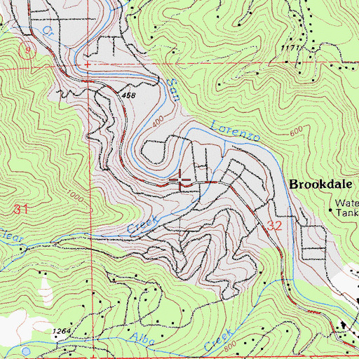Topographic Map of Brookdale Post Office, CA