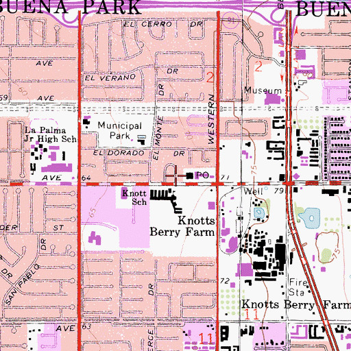 Topographic Map of Buena Park Post Office, CA