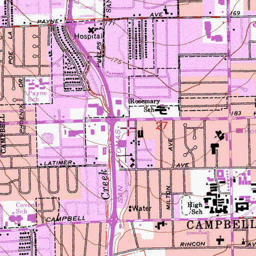 Topographic Map of Campbell Post Office, CA