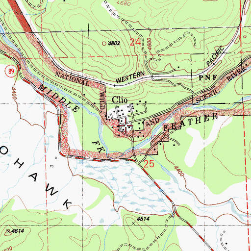 Topographic Map of Clio Post Office, CA