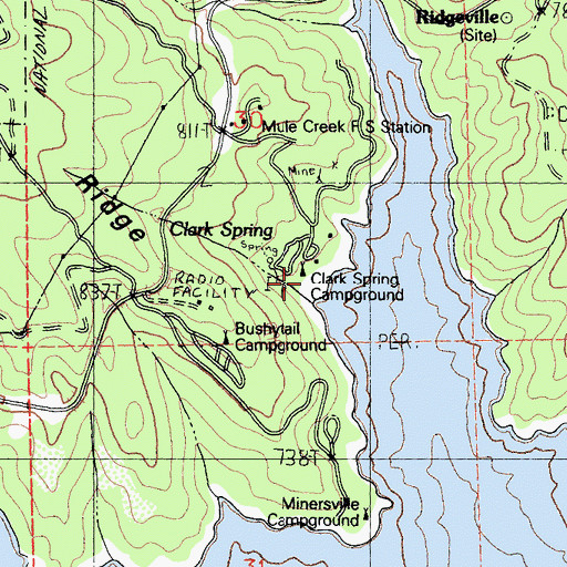 Topographic Map of Clark Spring Campground, CA
