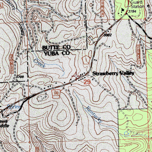 Topographic Map of Strawberry Valley Post Office, CA