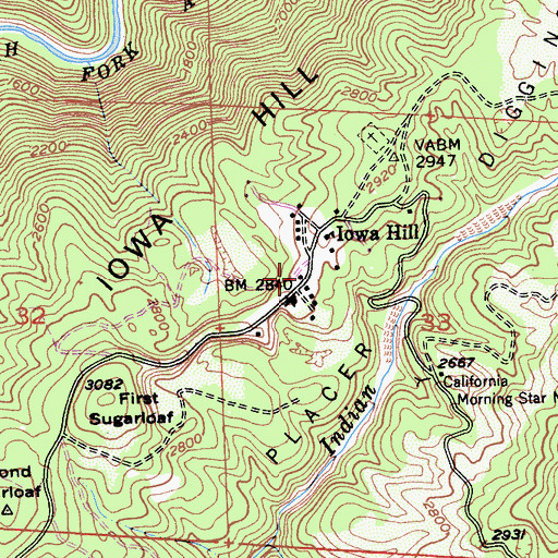 Topographic Map of Iowa Hill Contract Postal Unit Post Office, CA