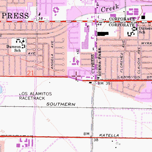 Topographic Map of Cypress South Post Office, CA