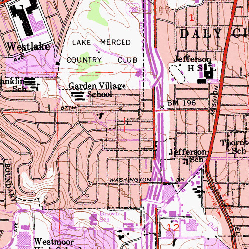 Topographic Map of Daly City Post Office, CA