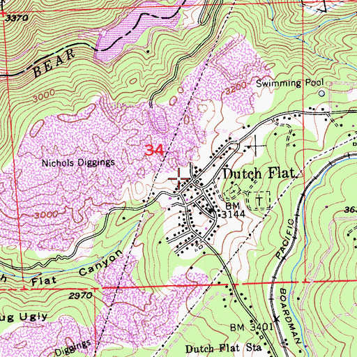 Topographic Map of Dutch Flat Post Office, CA