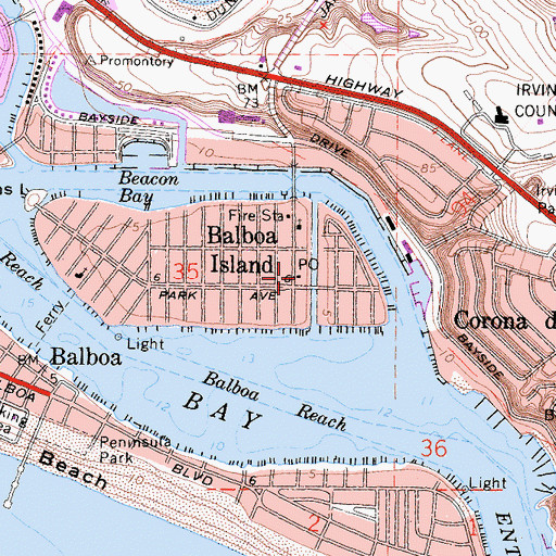 Topographic Map of Balboa Island Post Office, CA