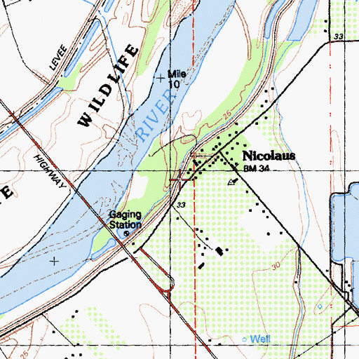 Topographic Map of Nicolaus Post Office, CA