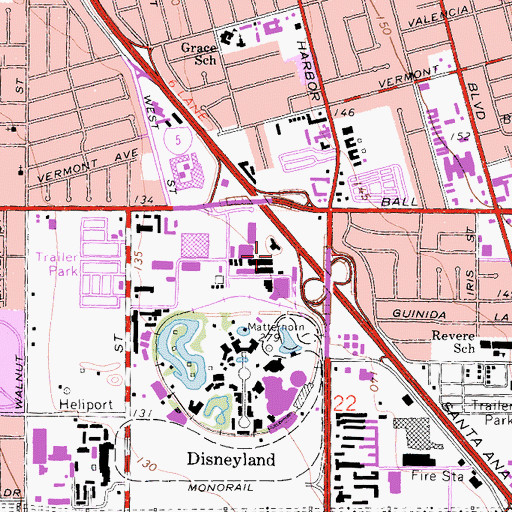 Topographic Map of Anaheim Fire Department Disney Station, CA