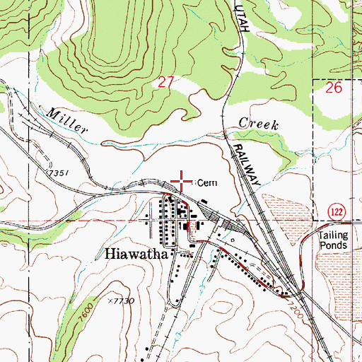 Topographic Map of Hiawatha Cemetery, UT