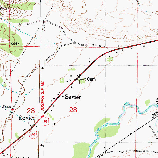 Topographic Map of Sevier Cemetery, UT