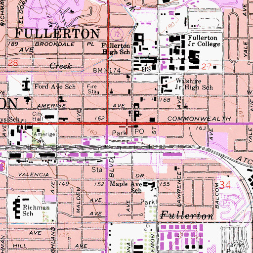 Topographic Map of Commonwealth Post Office, CA