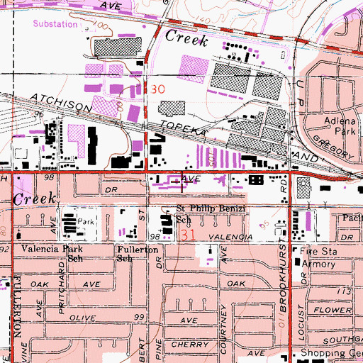 Topographic Map of Orangehurst Post Office, CA