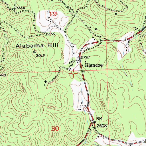 Topographic Map of Glencoe Post Office, CA